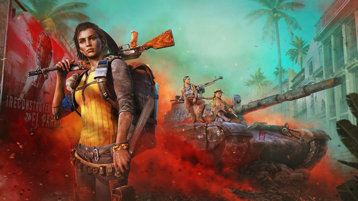 Dani Rojas from Far Cry 6 with a tank