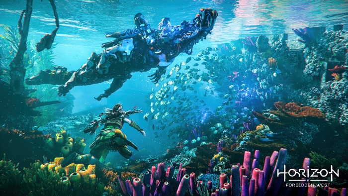 Aloy from Horizon Forbidden West underwater