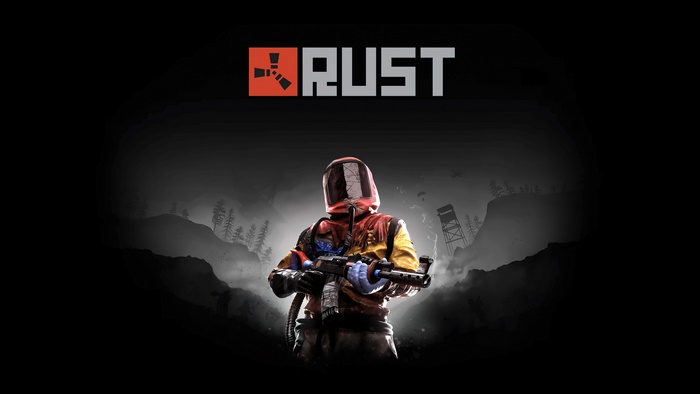 Rust video game cover art with hazmat suit character