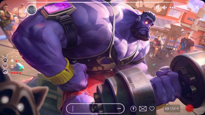 Dr Mundo from LoL lifting weights in a gym