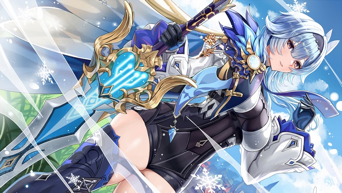 Eula from Genshin Impact with a sword