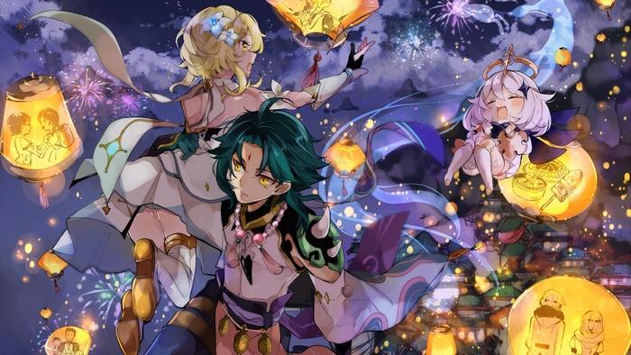 Genshin Impact Xiao Paimon Lumine Art