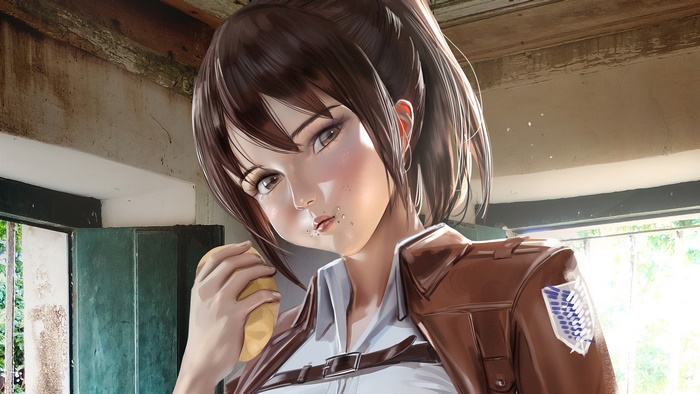 Sasha Braus from Attack on Titan eating