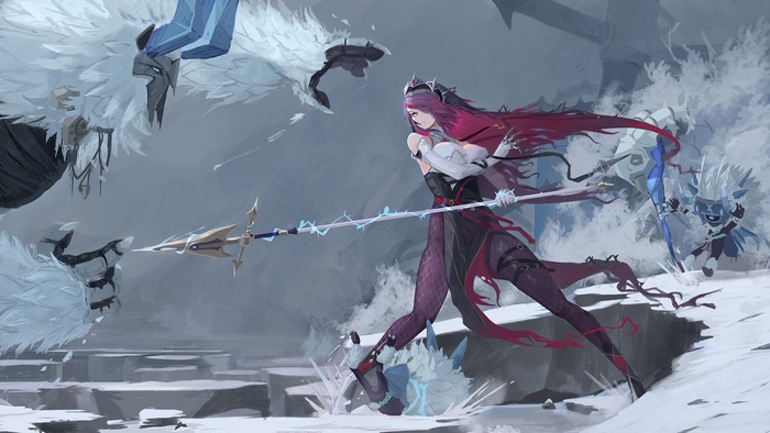 Rosaria from Genshin Impact in a snowy battle 4K
