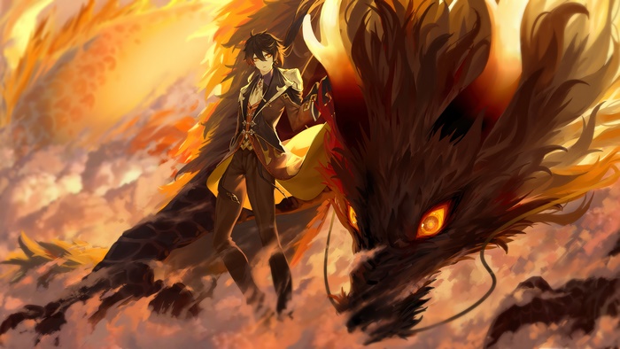 Zhongli with Fiery Dragon from Genshin Impact