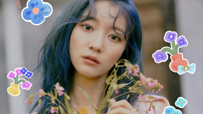Binnie from Oh My Girl with flowers