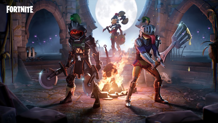 Fortnite characters with medieval armor and weapons