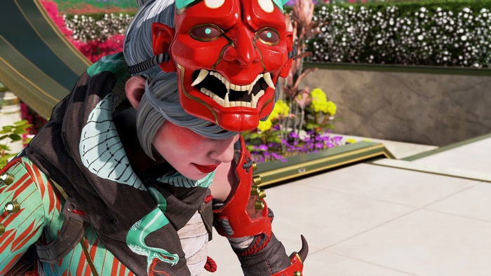 Wraith from Apex Legends wearing an Oni mask