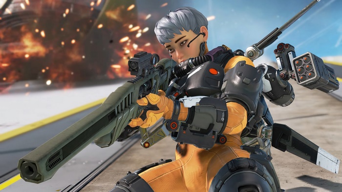 Valkyrie from Apex Legends with a rifle