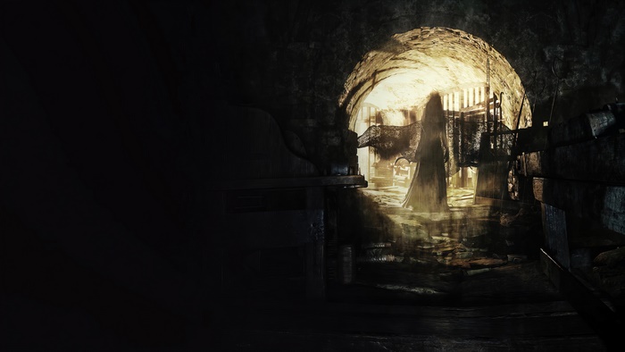 Ghost in a dark tunnel in Resident Evil Village 4K