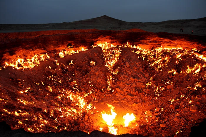 Darvaza Gas Crater in Turkmenistan at night