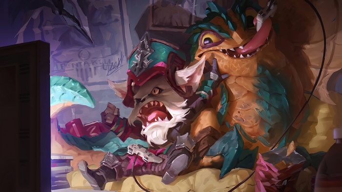 Kled and Skaarl from League of Legends playing PC