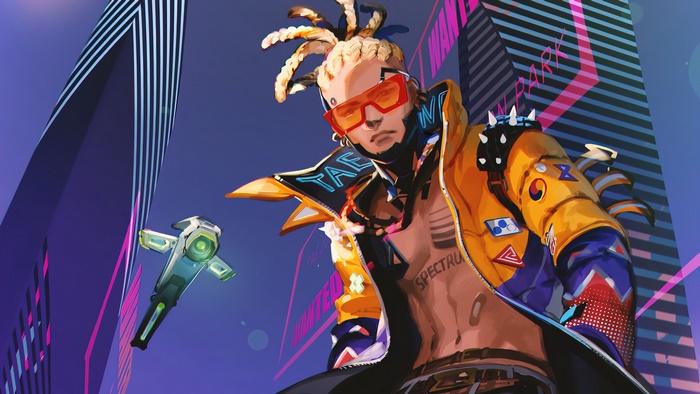 Apex Legends Character in Cyberpunk Cityscape