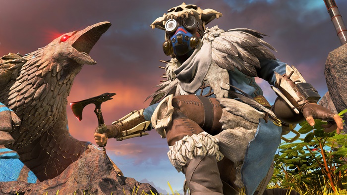 Bloodhound from Apex Legends with a raven statue