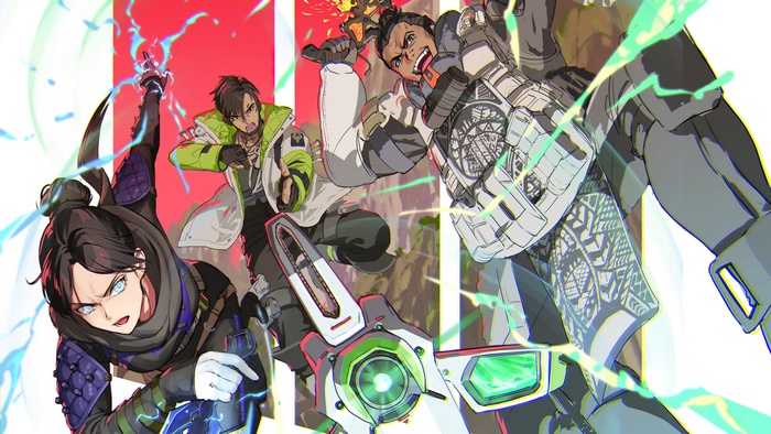Wraith, Crypto, and Bangalore from Apex Legends in action