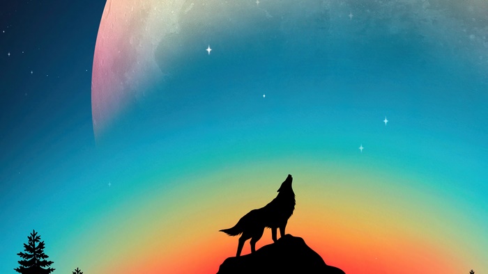Wolf howling at the moon 4K