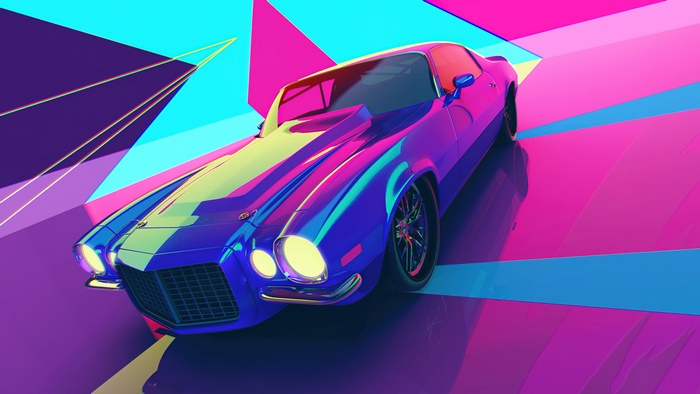 Colorful abstract sports car digital art 4K