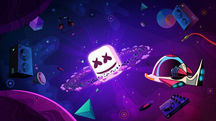Marshmello DJ in Space with Music Equipment