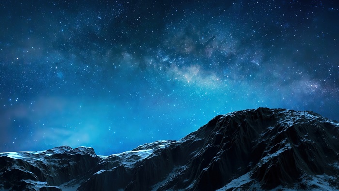 Starry night sky over snow-capped mountains 4K