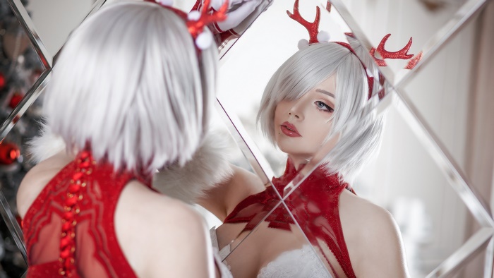 Girl in Christmas Cosplay Outfit 4K
