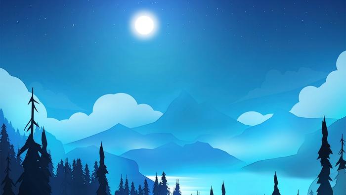 Moonlit Mountain Scenery with Trees 4K