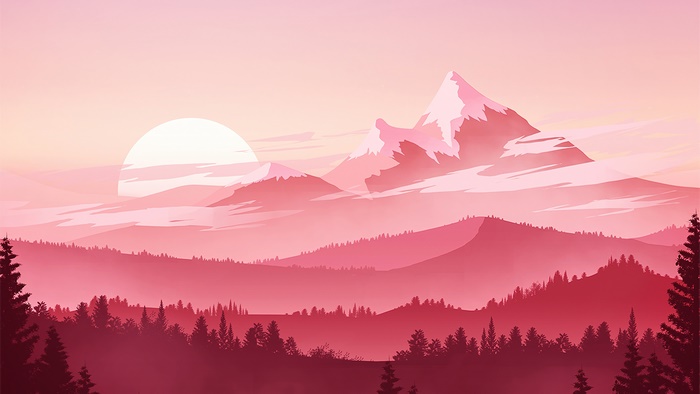Pink Mountain Scenery with Sunset and Forest 4K