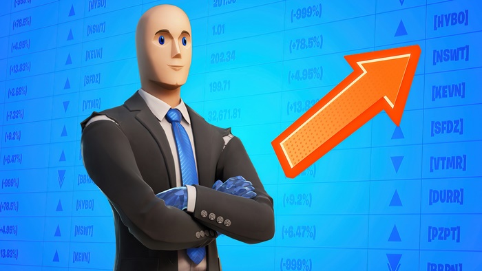 Diamond Hanz from Fortnite with stock market background