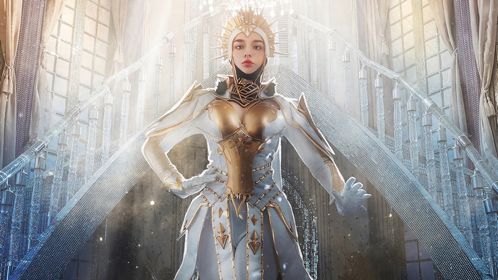 Woman in white and gold armor from PUBG