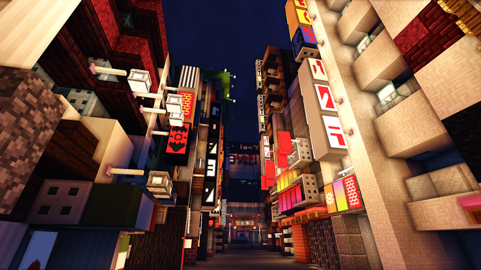Kabukicho Tokyo Minecraft Cityscape at Night
