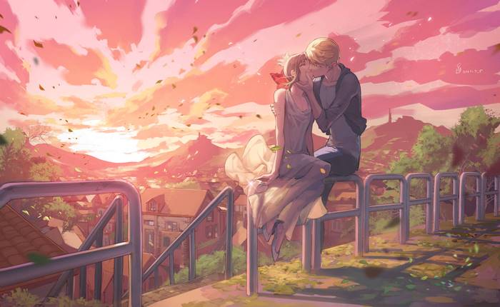 Kaguya-sama: Love Is War - Kaguya and Miyuki Kissing at Sunset