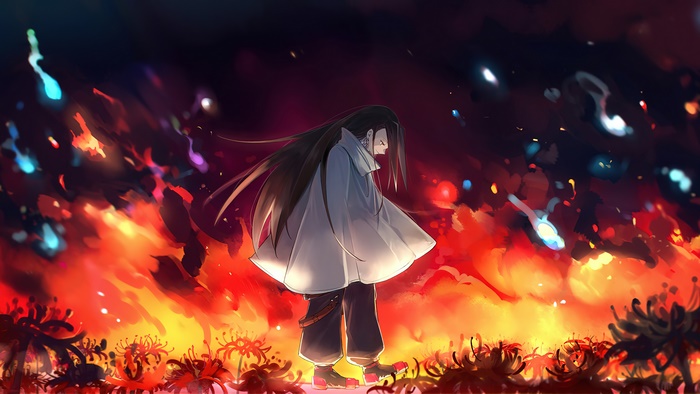 Hao Asakura from Shaman King in Fiery Scene
