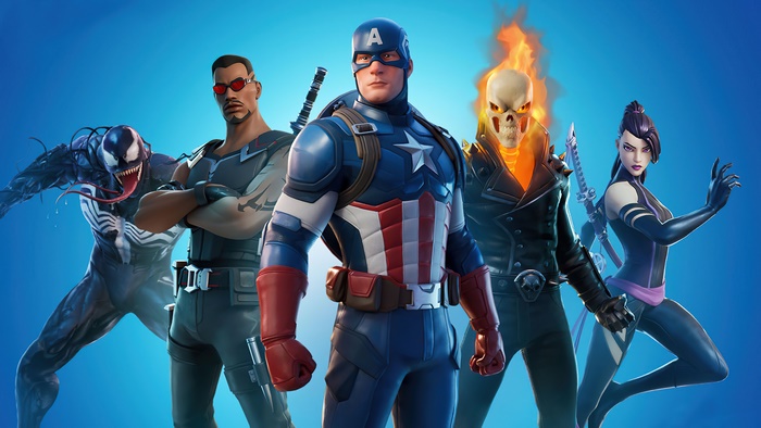 Captain America, Venom, Blade, Ghost Rider, Psylocke from Marvel in Fortnite 4K