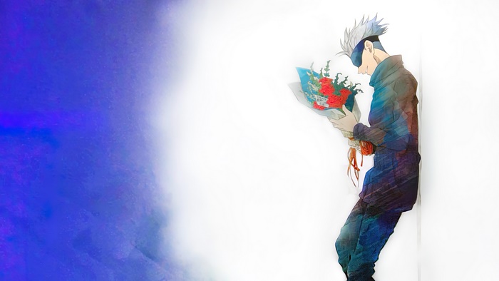 Satoru Gojo from Jujutsu Kaisen holding flowers