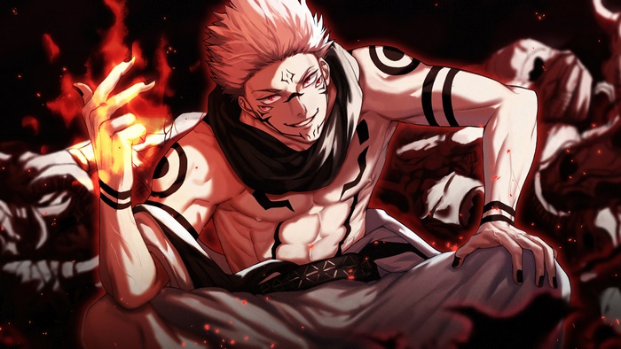 Ryomen Sukuna from Jujutsu Kaisen with Fiery Aura 4K