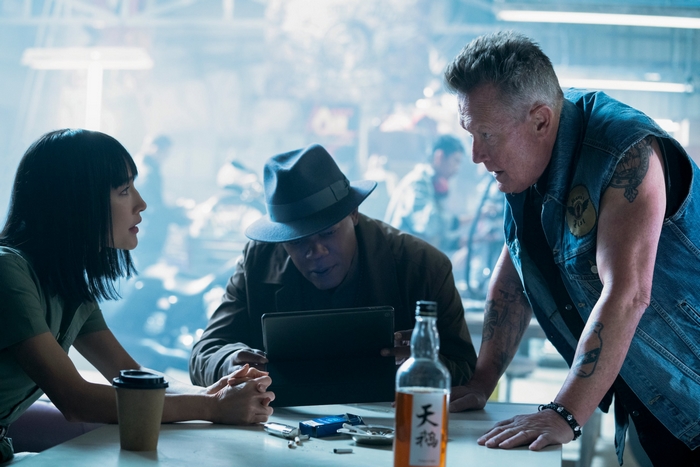 Maggie Q, Samuel L. Jackson, and Robert Patrick in The Protégé
