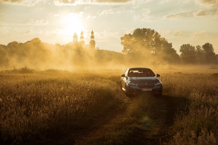 Blue BMW 220i Gran Coupé M Sport in Foggy Field