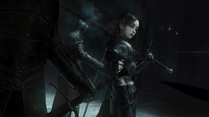 Girl knight in armor holding swords 4K