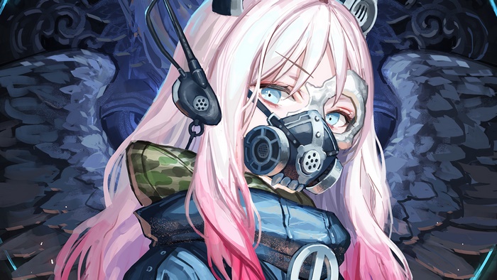 Anime Girl with Pink Hair and Gas Mask