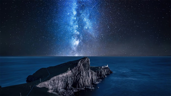 Milky Way over Lighthouse on Isle of Skye, Scotland 4K