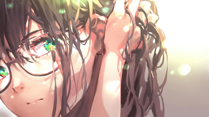 Anime girl with glasses in 4K