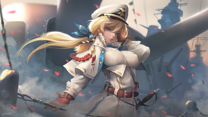 Anime girl captain in naval fleet 4K