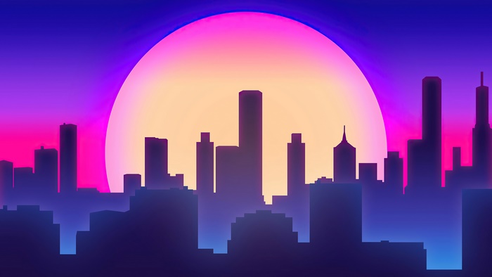 Synthwave City Sunset Digital Art