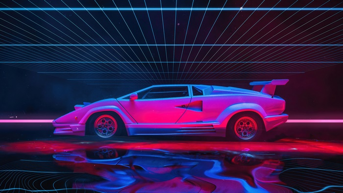 Pink Lamborghini sports car in digital art 4K