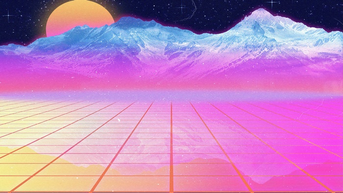 Outrun Vaporwave Mountains and Grid Landscape 4K