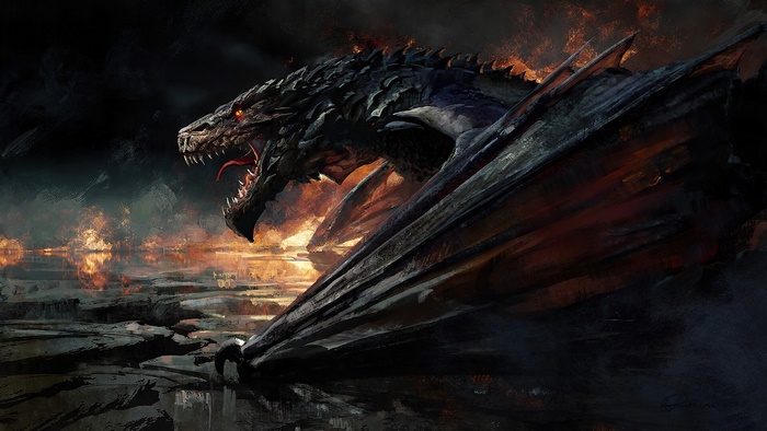 Dragon in a fiery landscape 4K