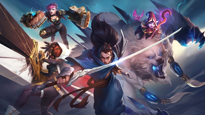 Yasuo, Senna, Vi, Lulu, and Volibear from League of Legends 4K