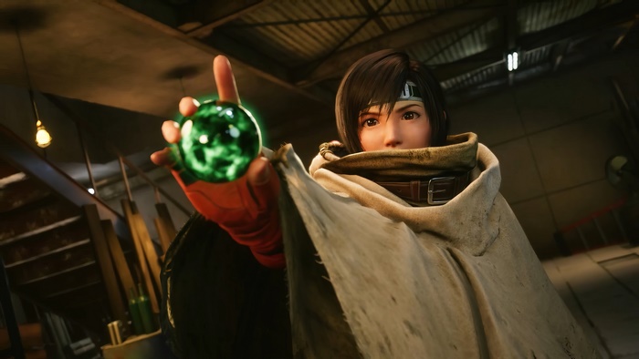 Yuffie Kisaragi from Final Fantasy VII Remake Intergrade holding Materia