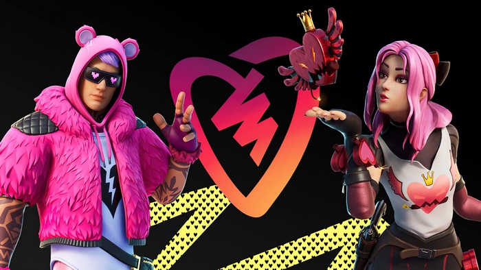 Fortnite Cuddle King and Lovely characters with heart logo
