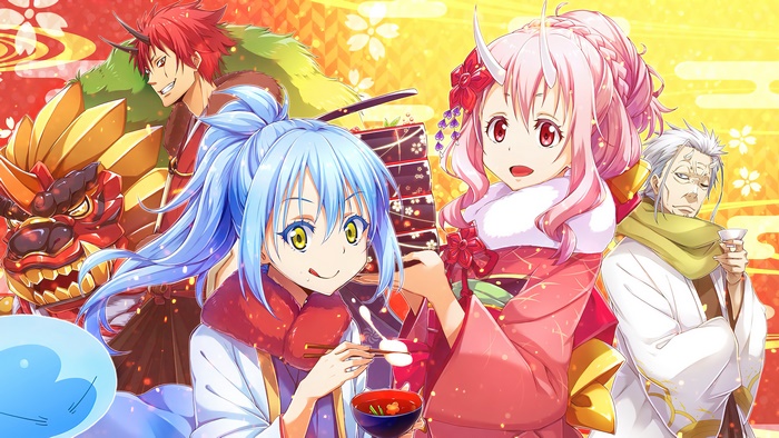 Rimuru, Shuna, Benimaru, and Hakurou from Tensei Shitara Slime 4K