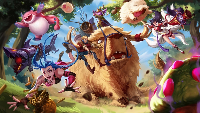 League of Legends characters on a furry beast